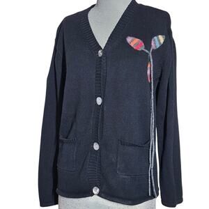 Anthropologie Cousin Johnny Knit Cardigan with Striped Applique Size XL